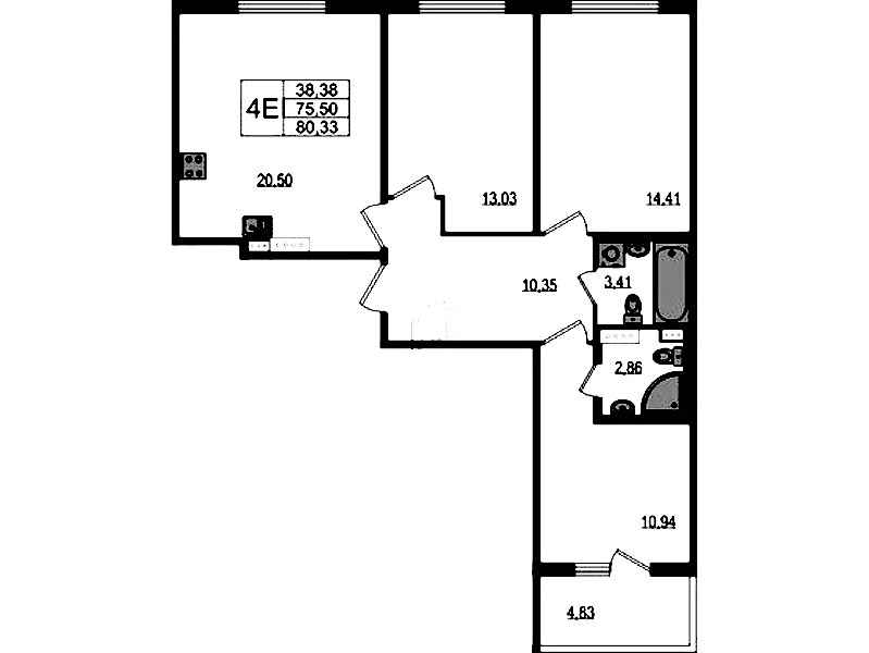 3-комнатная квартира 75.5 м², 2/4 эт., ЖК «Любоград в Стрельне»